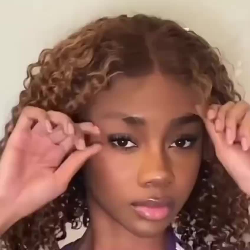 Highlight Curly Bob Wig Human Hair Wig Ombre Lace Front Wig Human Hair Curly Wig Lace Wig Deep Wave Wigs Human Hair Wigs For Women Pre Plucked Bleached Knots 180% Density