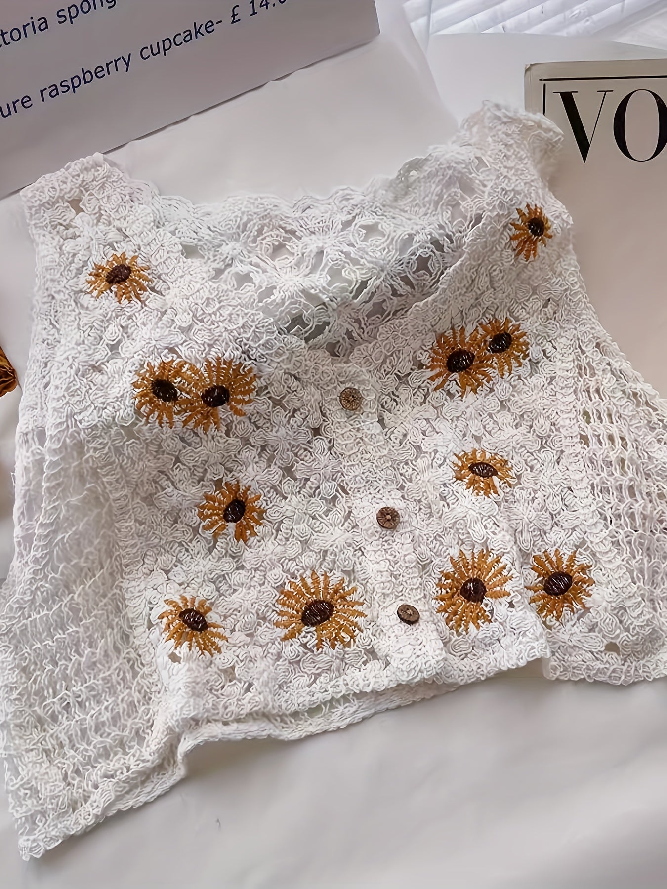 Girls Bohemian Style Knitted Cropped Cardigan Vest, Floral Embroidery With Button Detail, Kids Fashion Outerwear