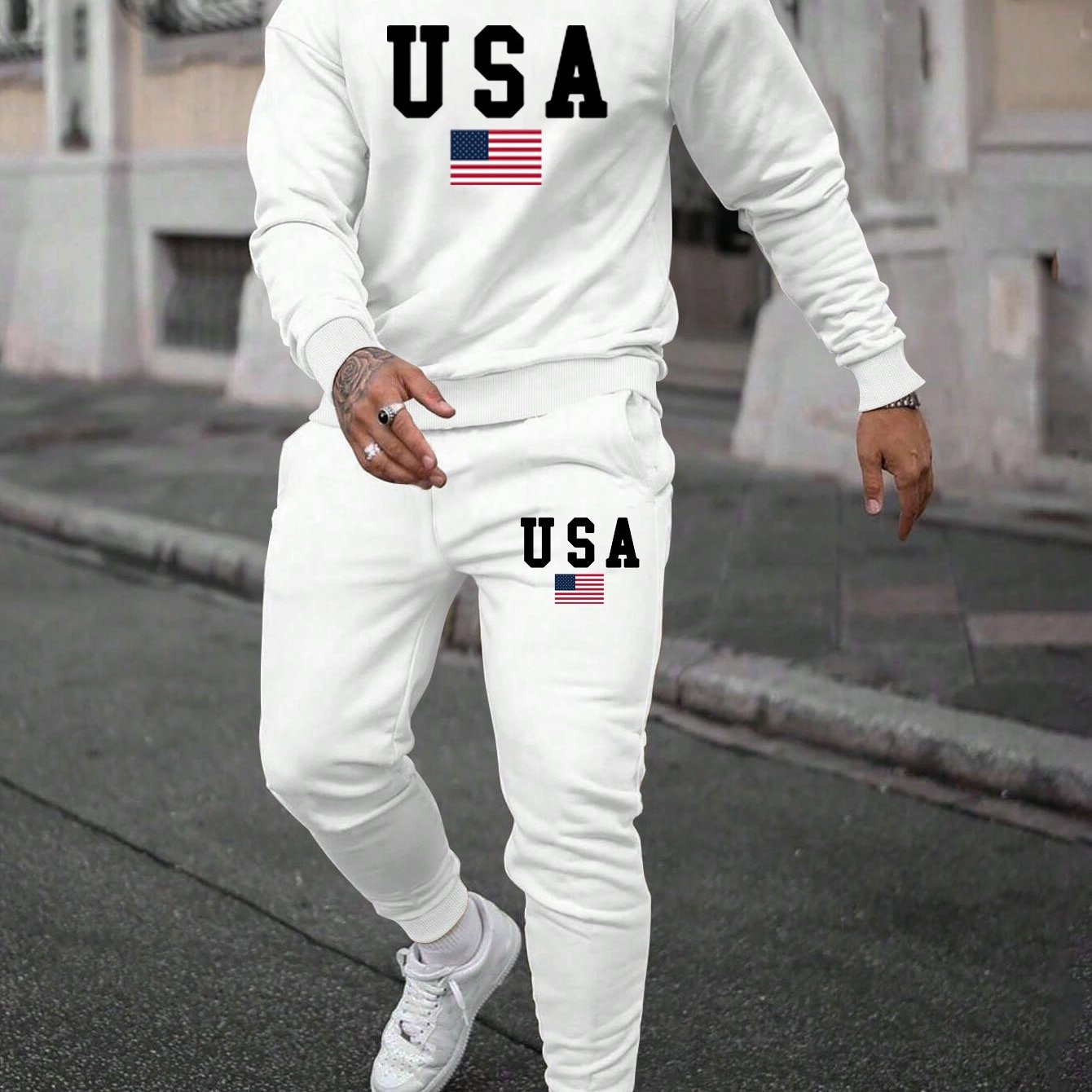 Trendy Autumn & Winter Outfits - Men's Casual Sweatshirt & Comfy Pants - USA Print