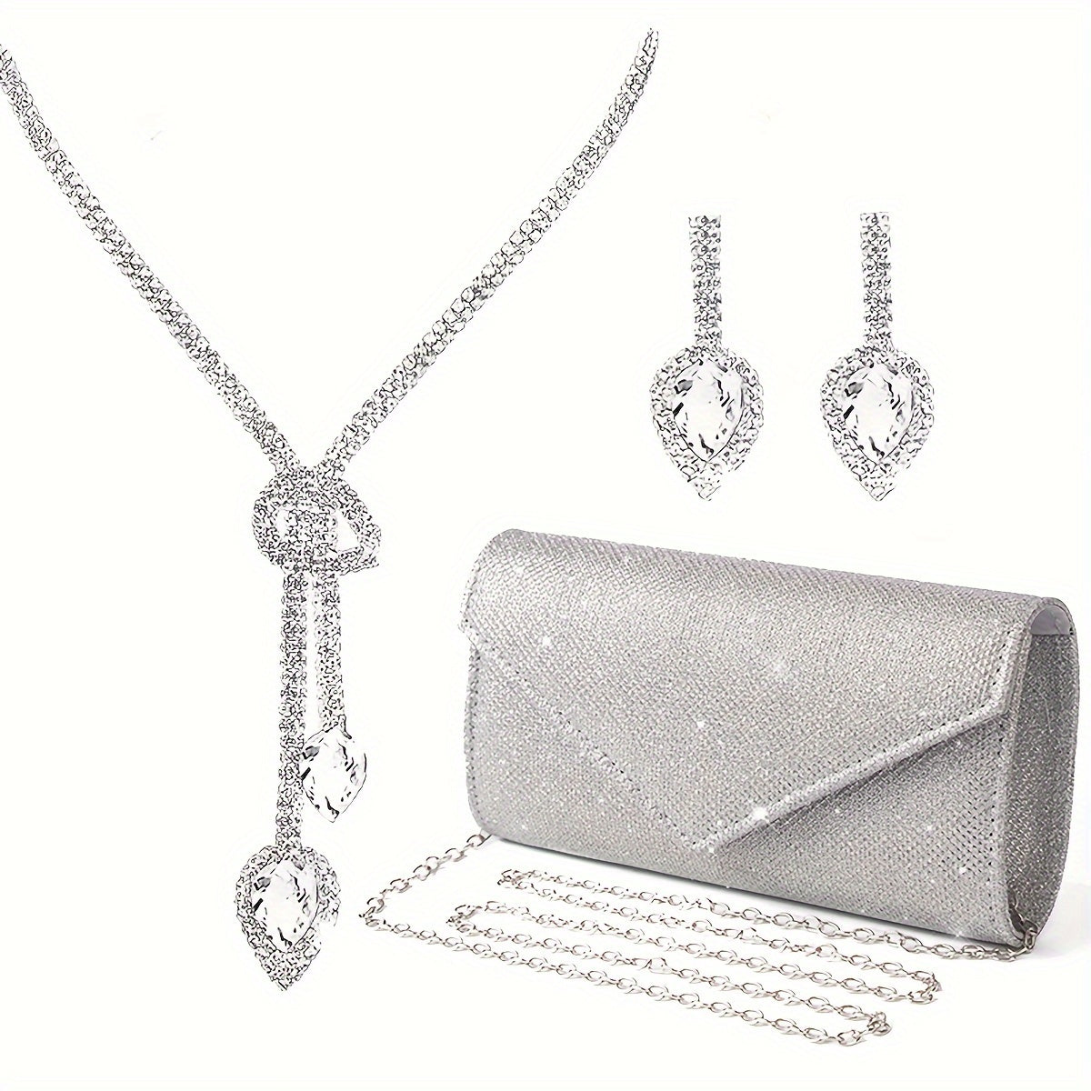 Glitter Women Envelope Evening Bag Mini Long Purse Ladies Silvery Day Clutch Wedding Party Handbag Shoulder Bags with Chain --A