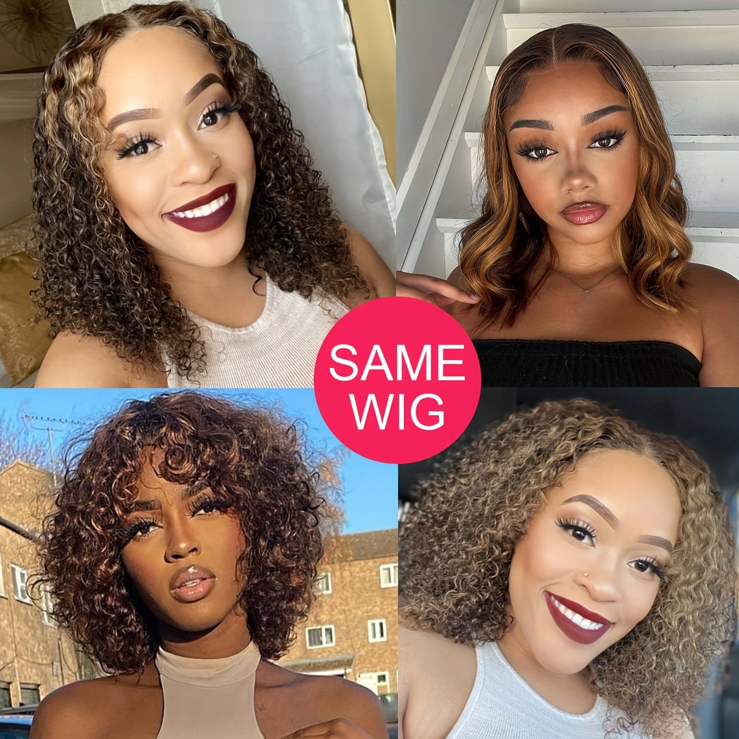 Highlight Curly Bob Wig Human Hair Wig Ombre Lace Front Wig Human Hair Curly Wig Lace Wig Deep Wave Wigs Human Hair Wigs For Women Pre Plucked Bleached Knots 180% Density