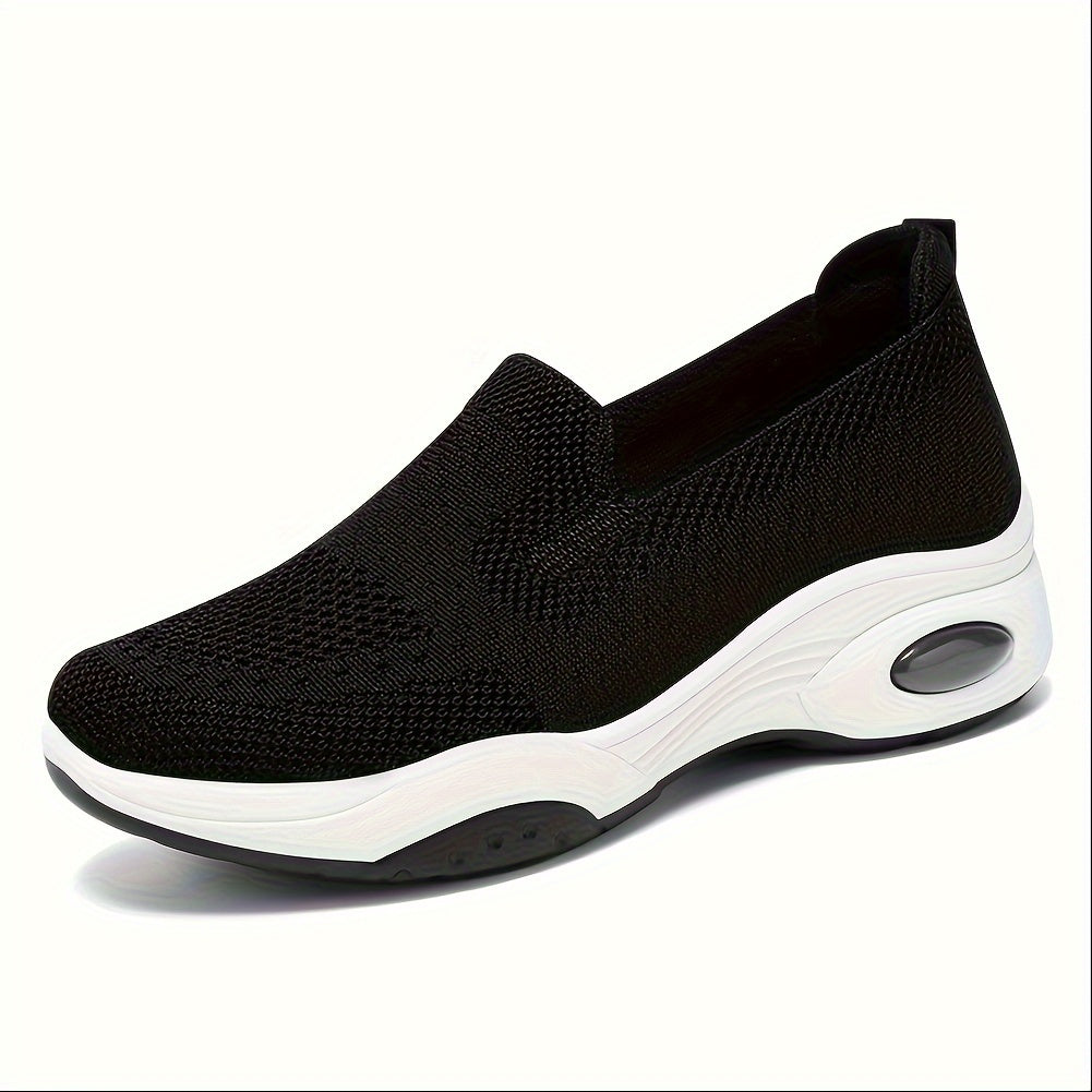 Women's Breathable Mesh Walking Shoes with Air Cushion - Comfortable Slip-On Sneakers, Black & Teal, Orthopedic Support for Nursing & Casual Wear, Ladies Shoes