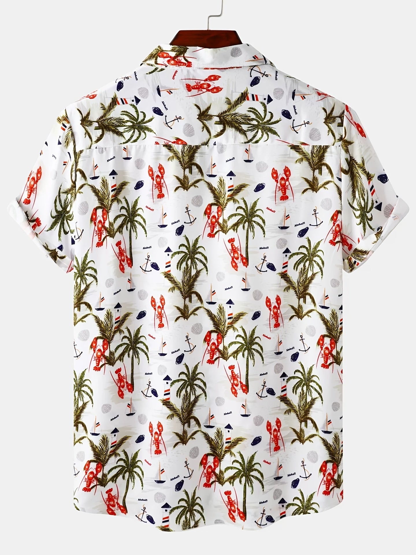 Mens Palm Tree & Lobster Paradise Short Sleeve Hawaiian Shirt - Lightweight, Comfortable, Perfect for Summer Beach Vacations