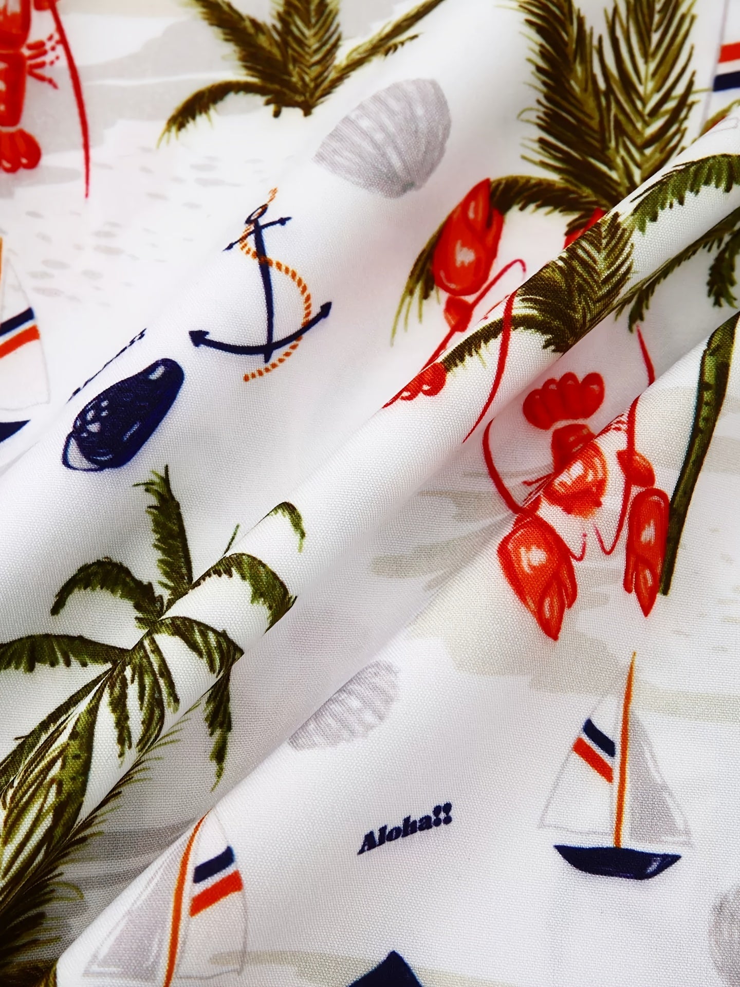 Mens Palm Tree & Lobster Paradise Short Sleeve Hawaiian Shirt - Lightweight, Comfortable, Perfect for Summer Beach Vacations